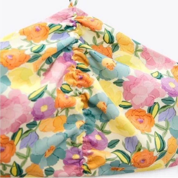 ZARA Multicolor Floral Printed Ruched Halter Crop Top Bloggers Favorite! Small - Picture 7 of 12